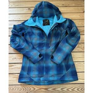 Burton Goretex Ak Plaid Hooded Jacket Size Small Women’s Blue Full Zip